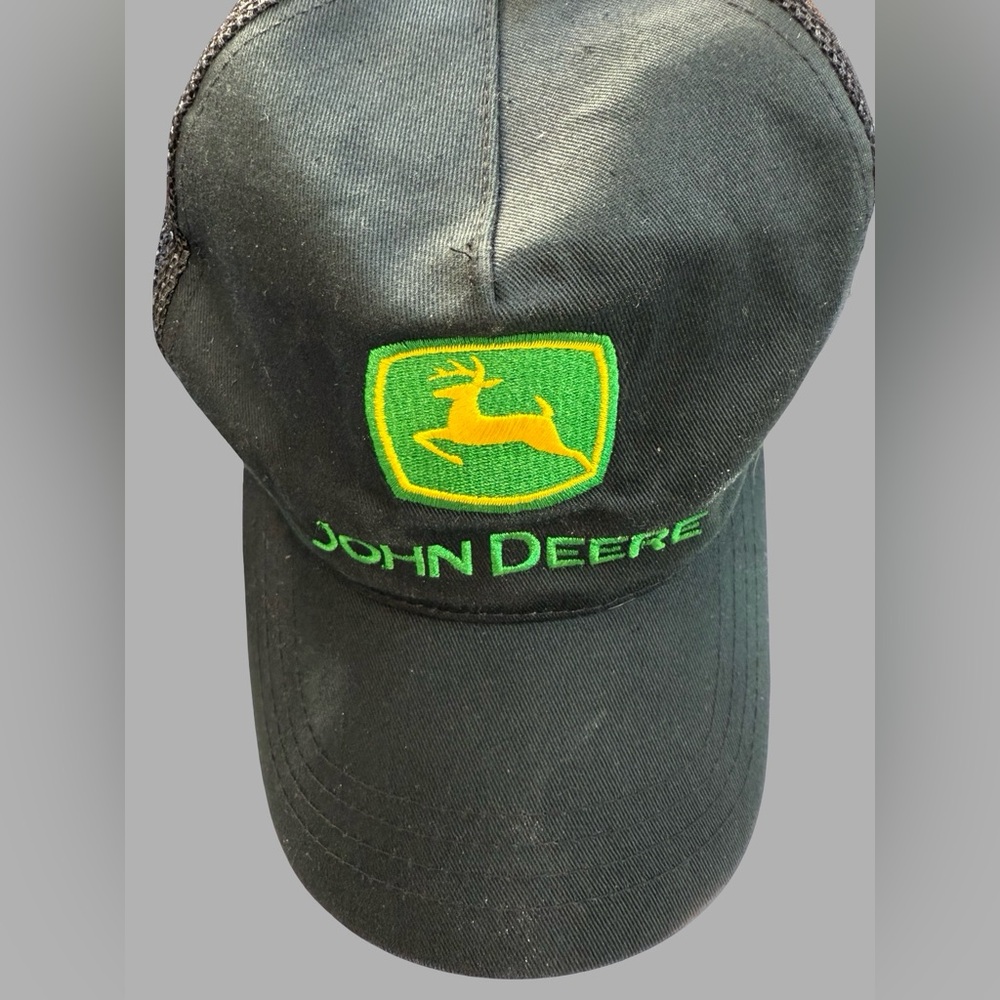 Vintage John Deere Trucker Hat Cap Black Mesh‎ Snapback Farming Logo Adjustable